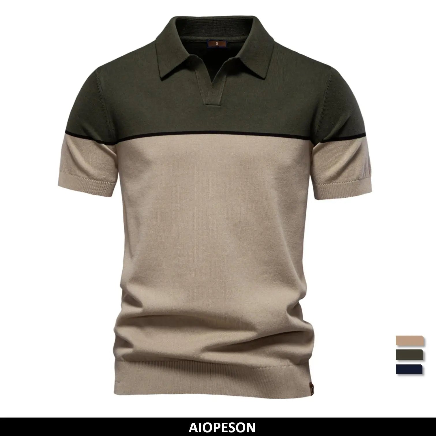 AIOPESON Men's Athletic V-Neck Color Block Polo Shirt Social Event Polo Shirts for Men Contrast Sport Slim Fit Polo