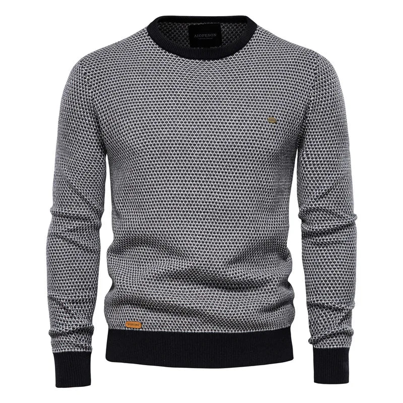 AIOPESON Cotton Spliced Pullovers Sweater Men Casual Warm O-neck Quality Mens Knitted Sweater Winter Fashion Sweaters for Men