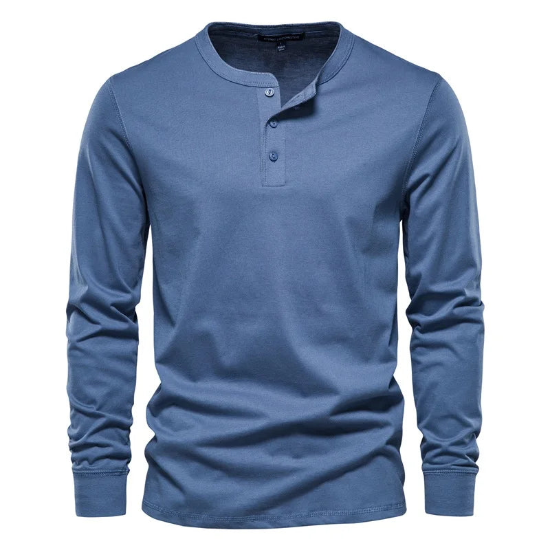AIOPESON Men's Long Sleeve Button Down T-Shirts Autumn Henley Collar Casual High Quality 100% Cotton Crew Neck Mens T Shirts