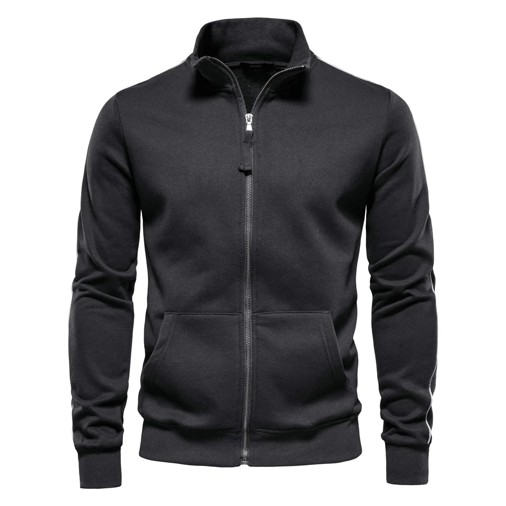 AIOPESON Brand Mens New Cotton-blend Solid Zip Up Sweatshirts Casual Sport Cardigan Jacket Sweatshirt for Men