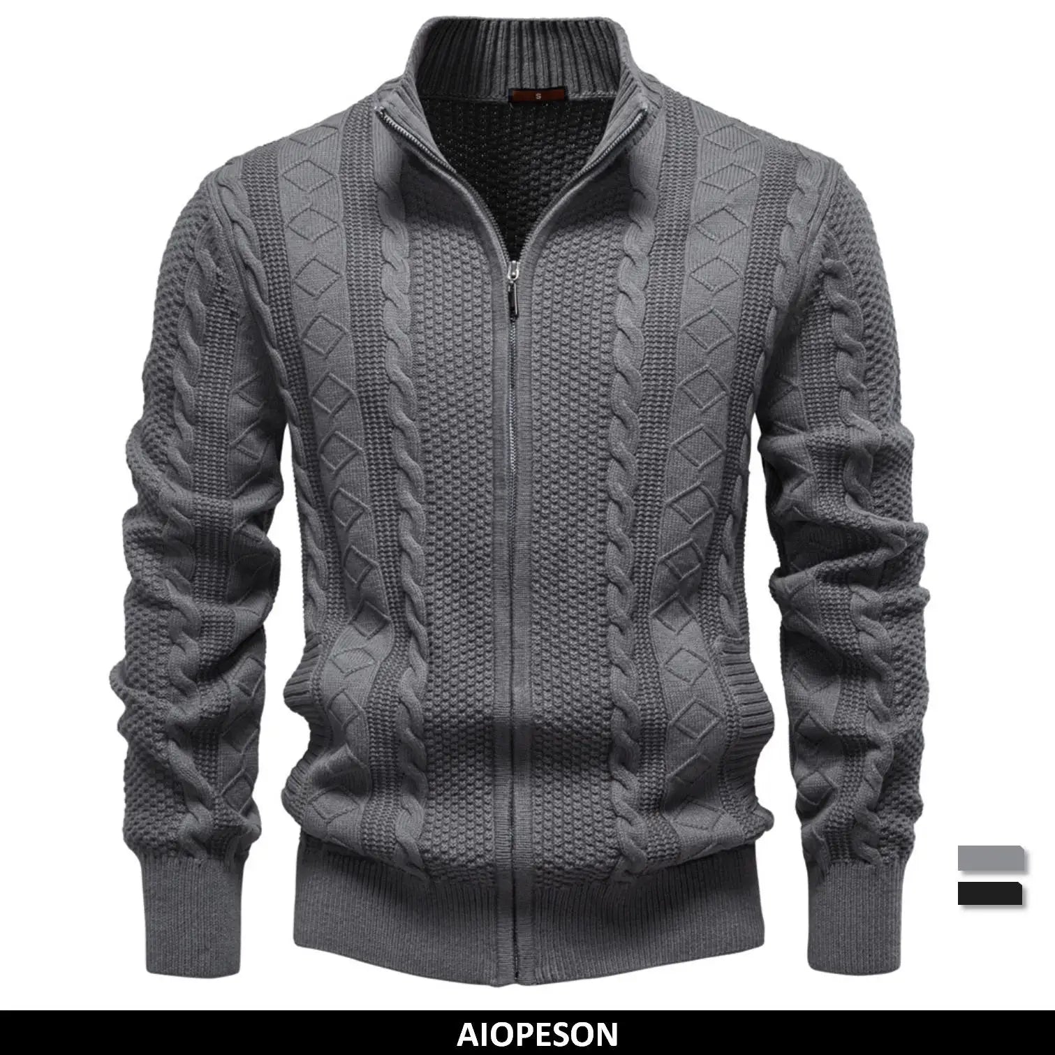 AIOPESON New Classic Zip Up Jacket Men Cotton Solid Color Winter Warm Outdoor Luxury Casual Mens Outerwear Sweater