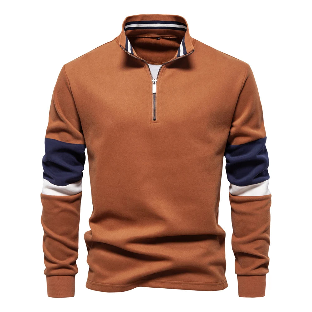 AIOPESON Mens Mock Neck Quarter-Zip Sweatshirts Causal Social Pocket Light Weight Stand Collar Pullover Sweatshirt for Men
