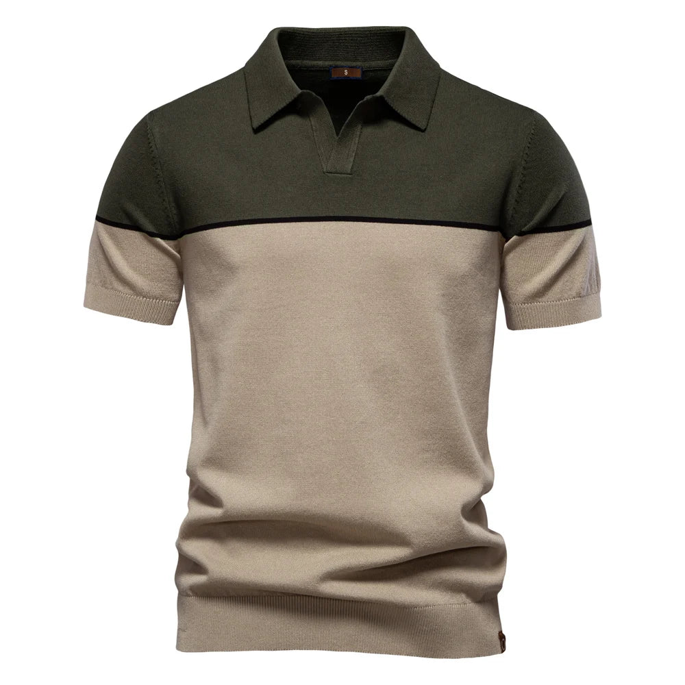 AIOPESON Men's Athletic V-Neck Color Block Polo Shirt Social Event Polo Shirts for Men Contrast Sport Slim Fit Polo