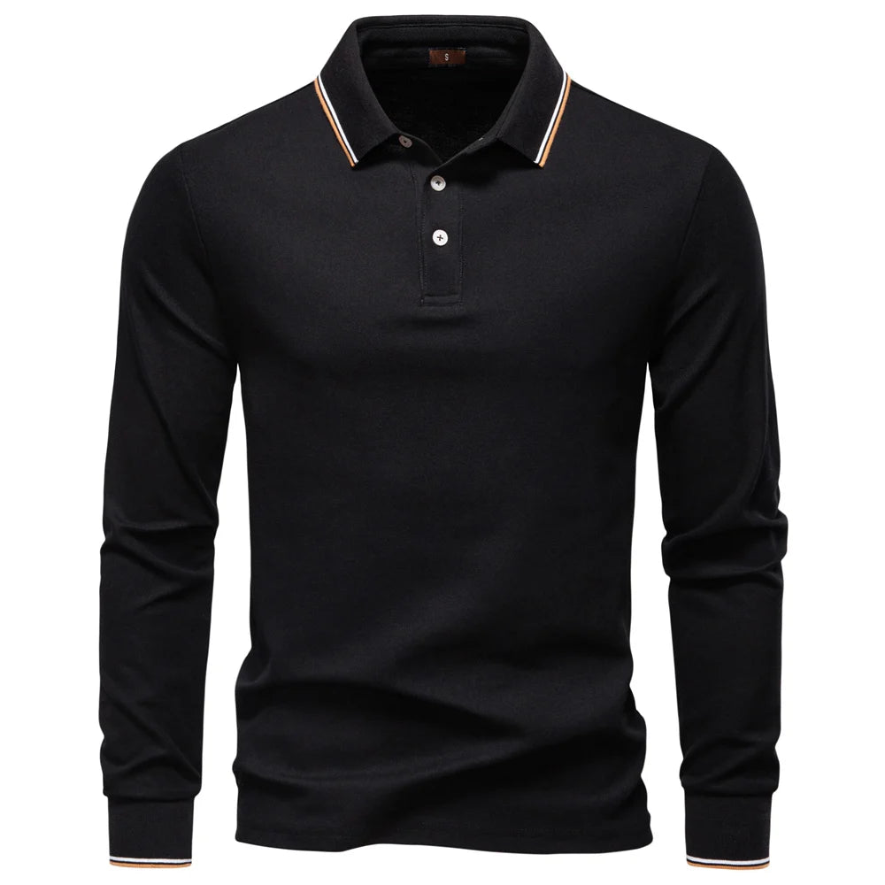 AIOPESON 2025 New Men's Mock Neck Polo Shirts for Men Cotton Solid Color Long Sleeve Polo Desinger Social Luxury Touch Male