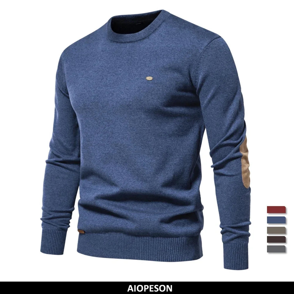 2023 New Autumn Cotton Sweater for Men O Neck Patchwork Sleeve Pullovers Men Solid Color Warm Winter Mens Sweaters