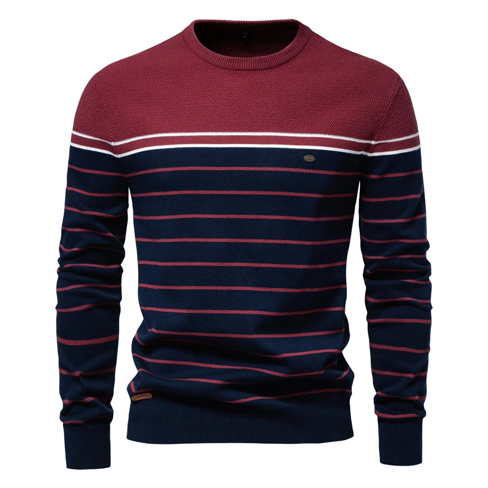 AIOPESON New O-neck Cotton Pullover Men's Sweater Striped Casual Autumn and Winter High Quality Knitted Sweaters for Men