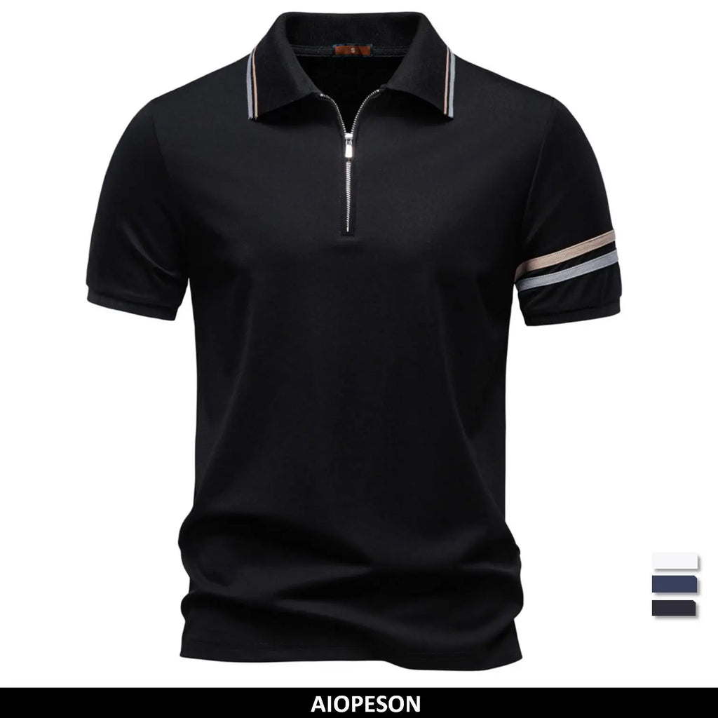 AIOPESON Men's Polo Shirts Half Zipper Collar Solid Color Lightweight Breathable Casual Polo Shirt for Men Summer Fashion Top