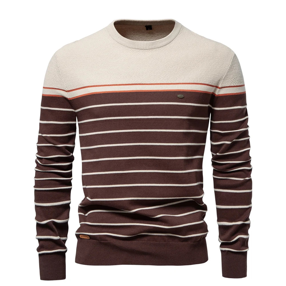 AIOPESON New O-neck Cotton Pullover Men's Sweater Striped Casual Autumn and Winter High Quality Knitted Sweaters for Men