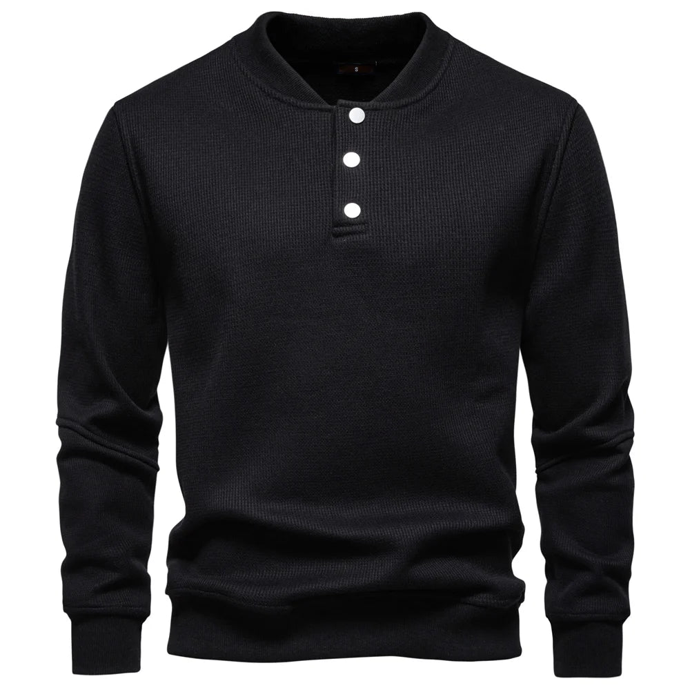 AIOPESON Men's High Quality Sweatshirt Solid Color Button Down Placket Winter Warm Fleece Lined Casual Pullover Mens Sweatshirts