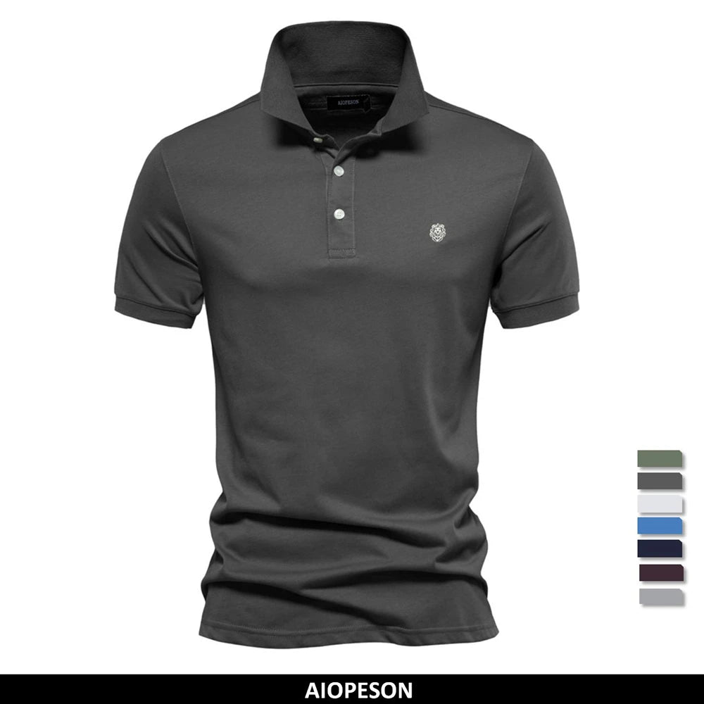 AIOPESON 100% Cotton Embroidery Men's Polo Shirts Solid Color Short Sleeve Polo Shirts for Men New Summer Brand Social Polos Men