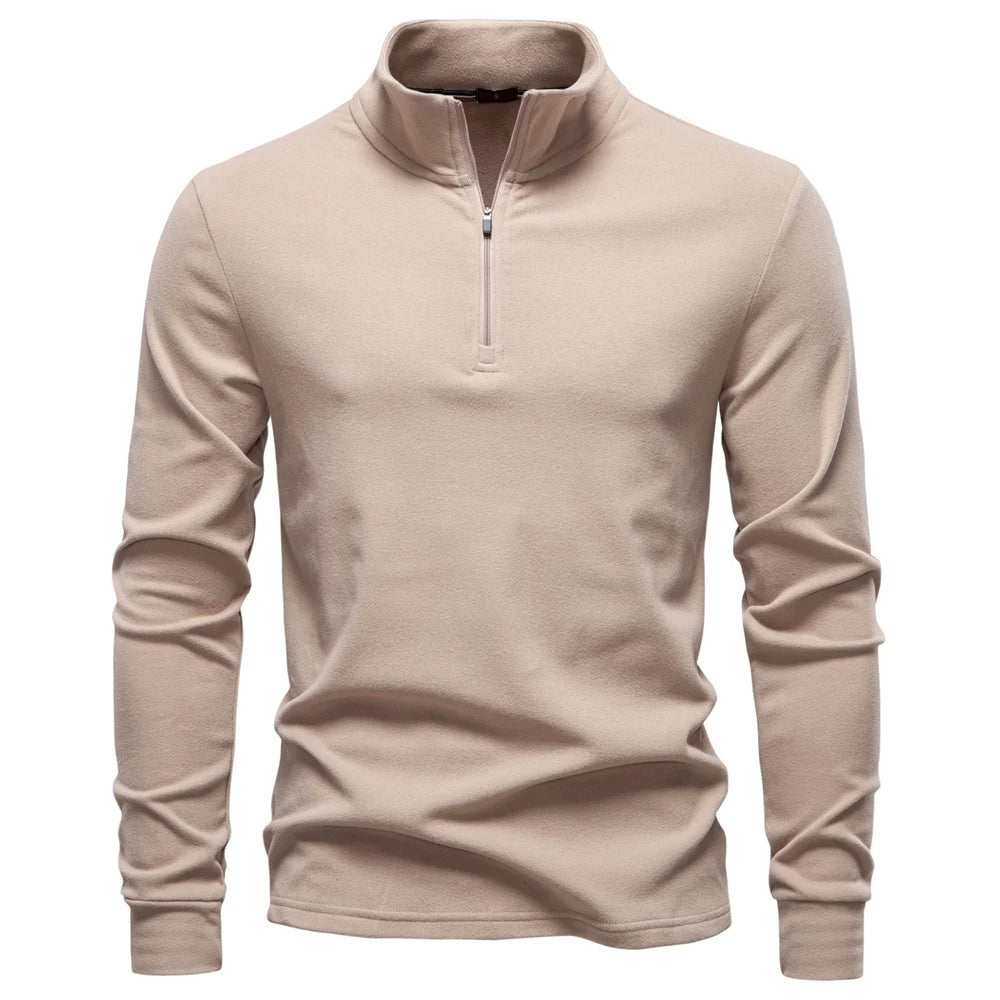 AIOPESON Men Solid Color Soft Shell Zipper Jacket Long Sleeve Pullover Breathable Warm Casual Streetwear