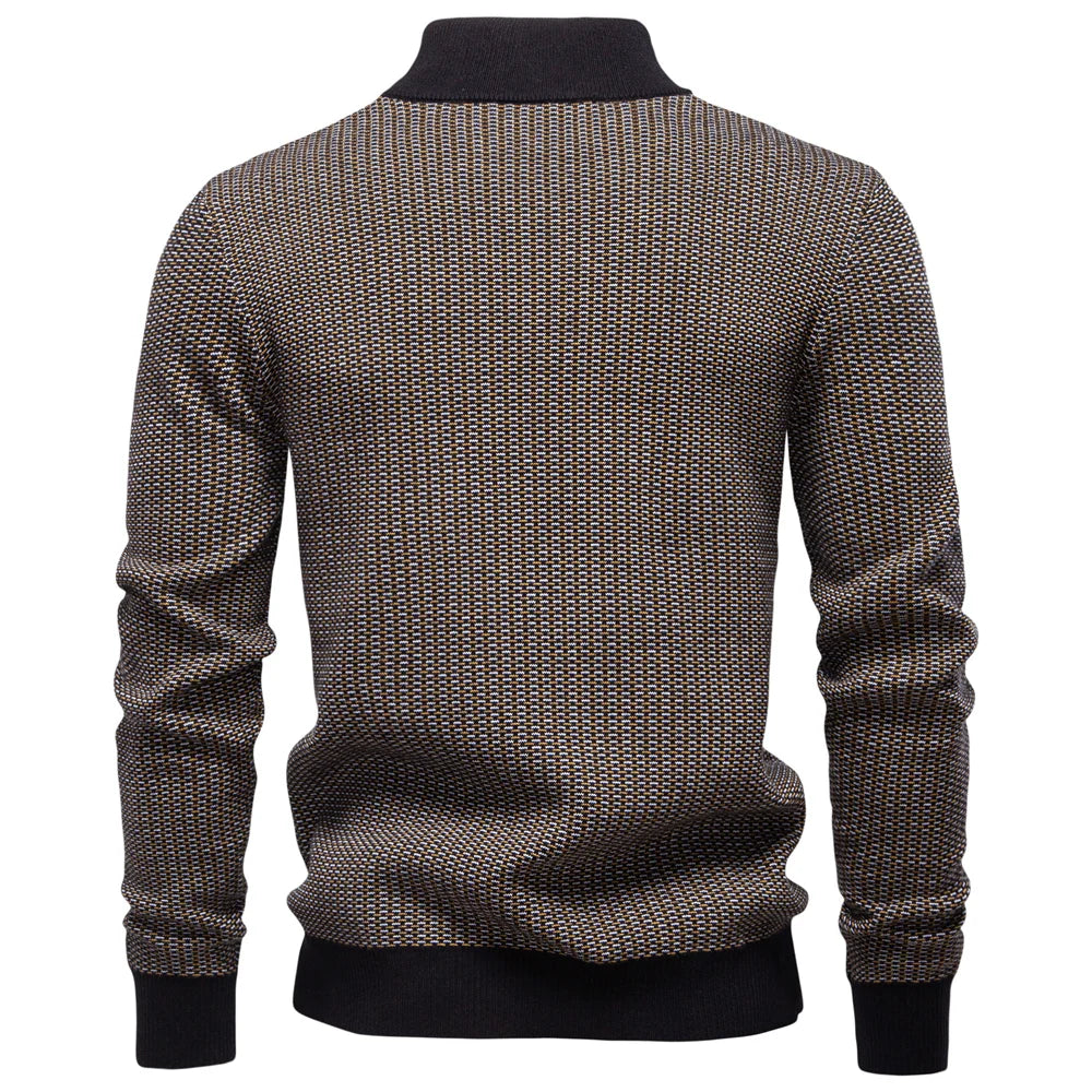 AIOPESON Classic Striped Knitwear Men Cotton Blend Sweater Mock Neck Warm Thickened Old Money Luxury Winter Sweaters for Men