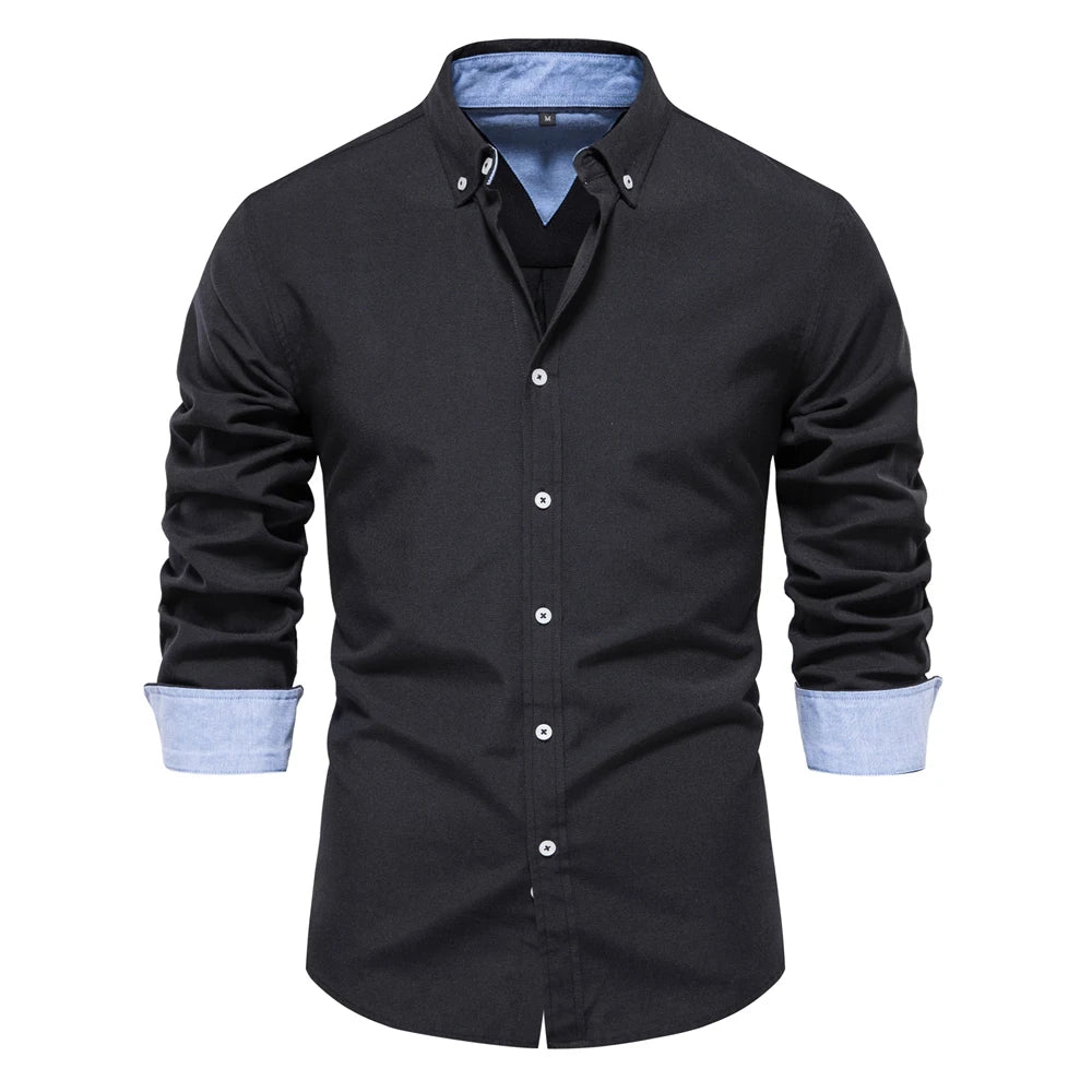 AIOPESON 2023 New Autumn Cotton Men's Oxford Shirt Long Sleeve Button Down Social Business Casual Shirts for Men