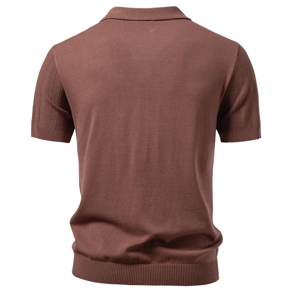 Summer Business Polo Shirts Button Design Ice Silk Solid Color Short Sleeve Cool Touch Breathable Daily Wear Polo Shirt For Men