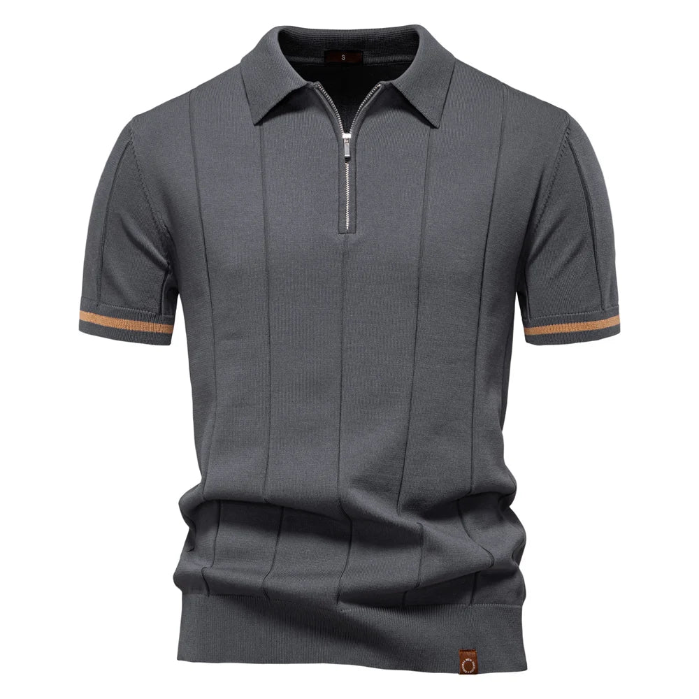 AIOPESON Men's Solid Color Sport Zipper Polo Shirt Athletic Social Polo Shirts for Men Office Slim Fit Polo