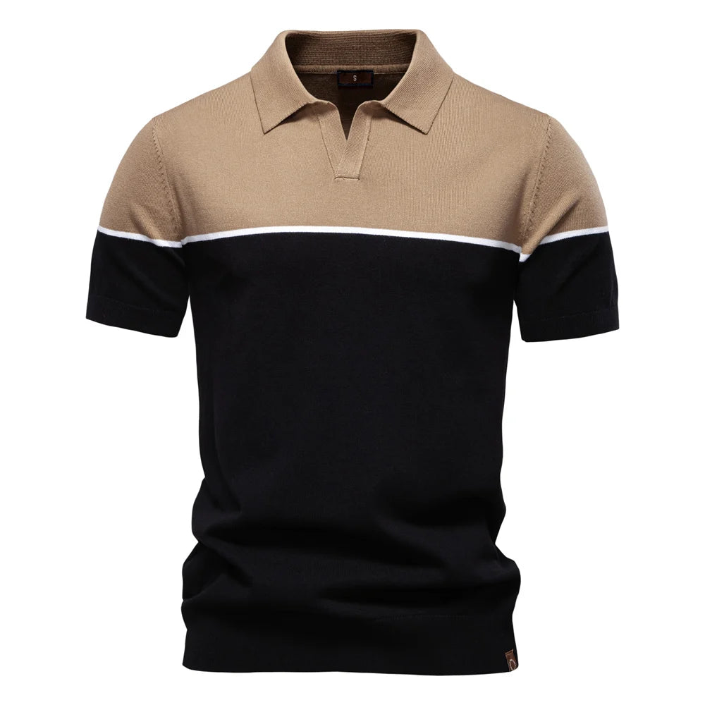 AIOPESON Men's Athletic V-Neck Color Block Polo Shirt Social Event Polo Shirts for Men Contrast Sport Slim Fit Polo