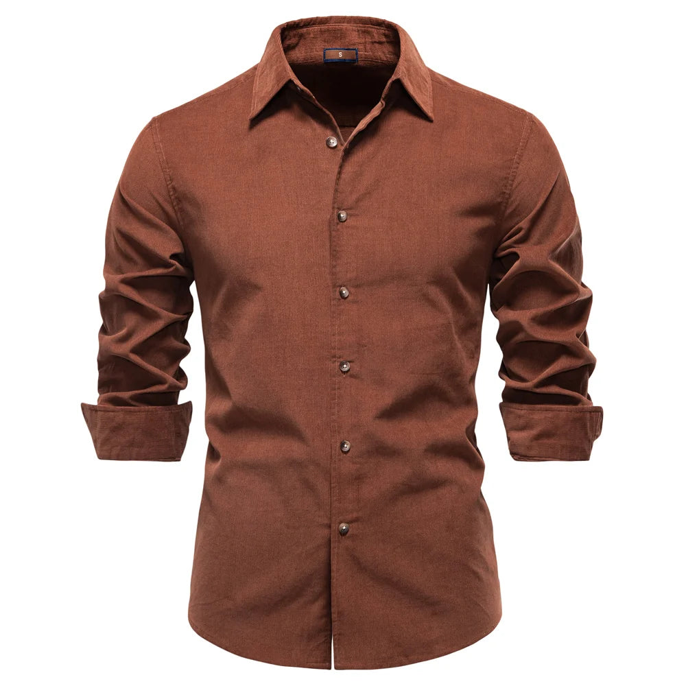 AIOPESON 2025 Corduroy Shirt Men 100% Cotton Solid Color Autumn Winter Thicken Business Casual Long Sleeve Classic Mens Shirts