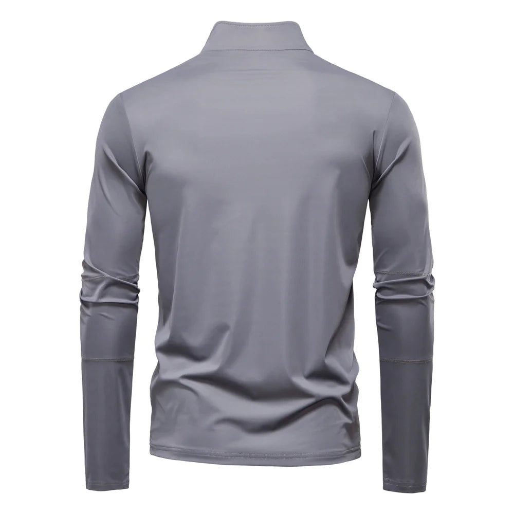 AIOPESON Men's UPF100+ Sun Protection Long Sleeve Shirt Solid Color Zipper Outdoor Shirts Stand Collar Quick Dry T Shirts