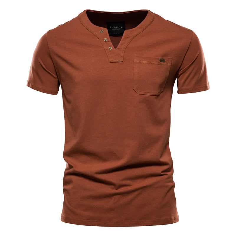 AIOPESON Casual Cotton Mens T Shirts Solid Color Classic V-neck T Shirt Men New Summer High Quality Short Sleeve Top Tees Men