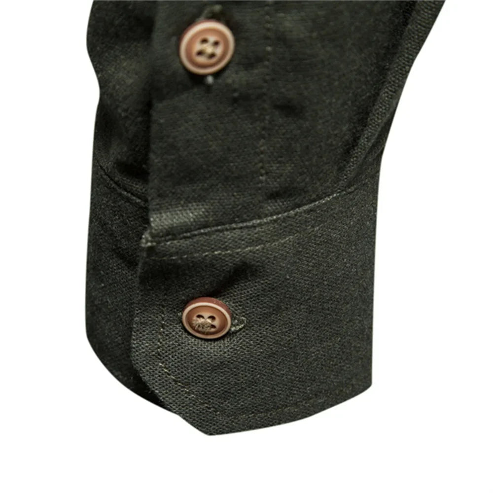 AIOPESON Men's Long Sleeve Shirt 100% Cotton Solid Color Turn-down Collar Single Pocket Spring Blouse for Social Occasions