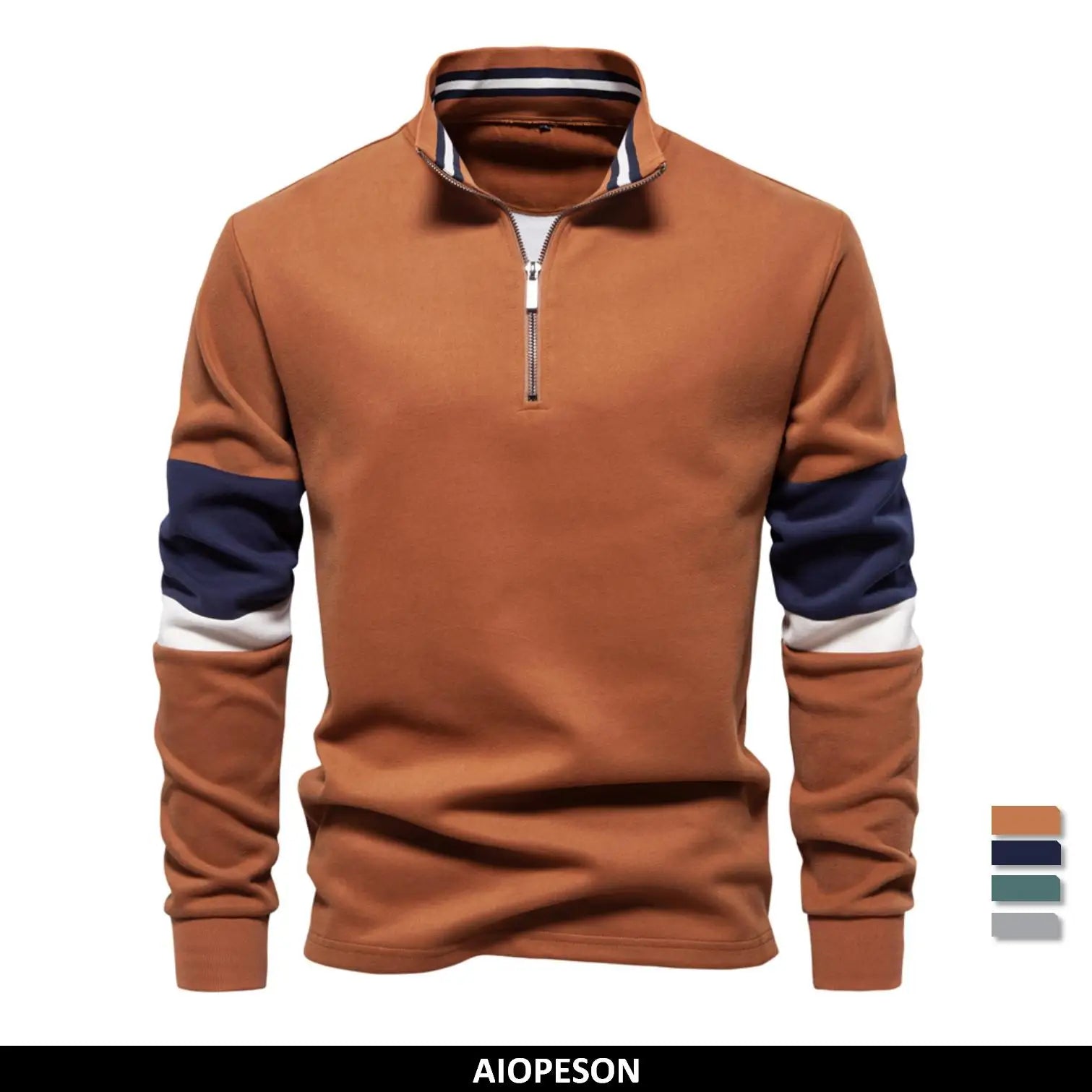 AIOPESON Mens Mock Neck Quarter Zip Sweatshirts Patchwork Casual Pullover Cotton-blend Sweatshirt for Men