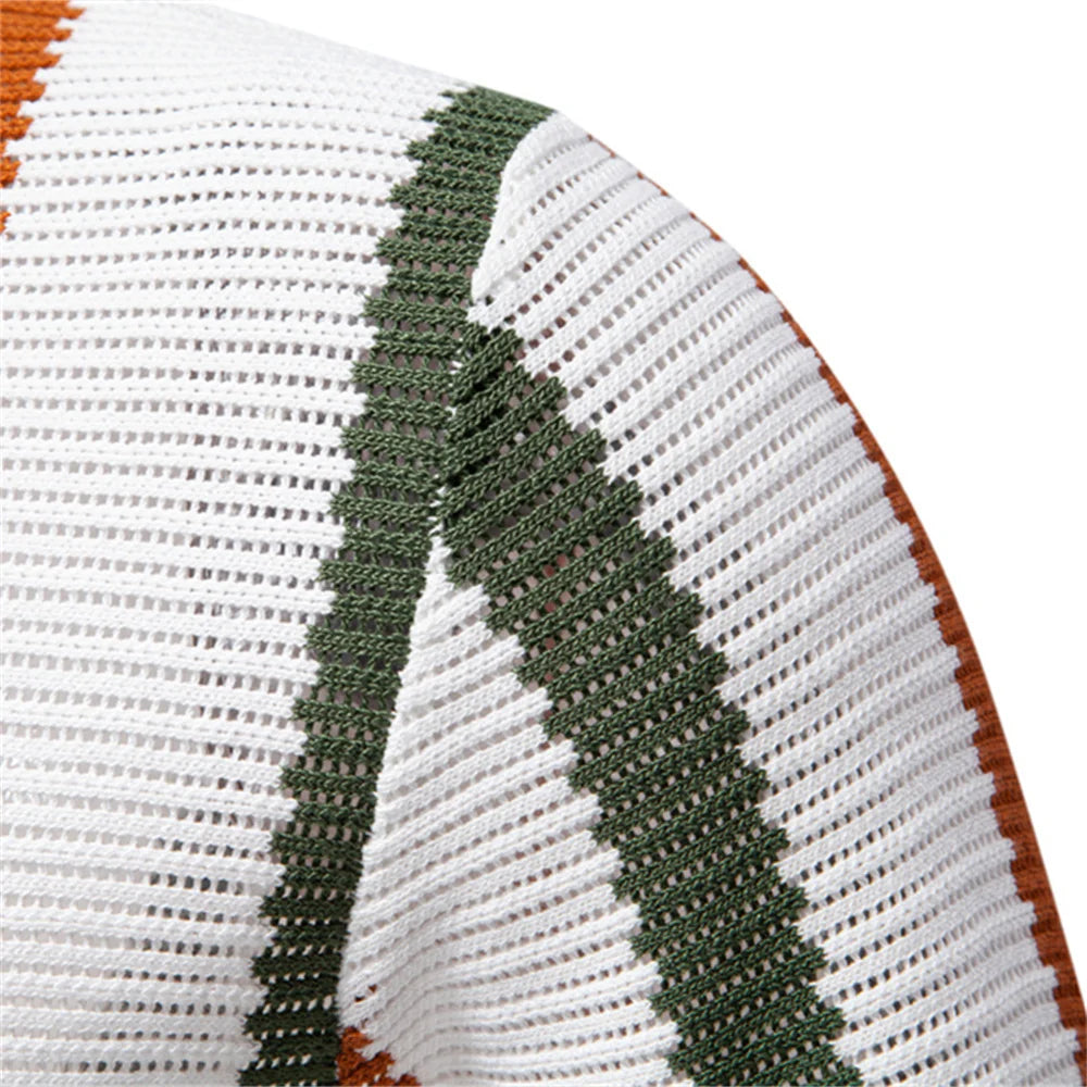 AIOPESON Men's Ribbed Knit Polo Shirt For Breathable Striped Casual Wear with Comfortable Collar High quality Male Polo Shirt