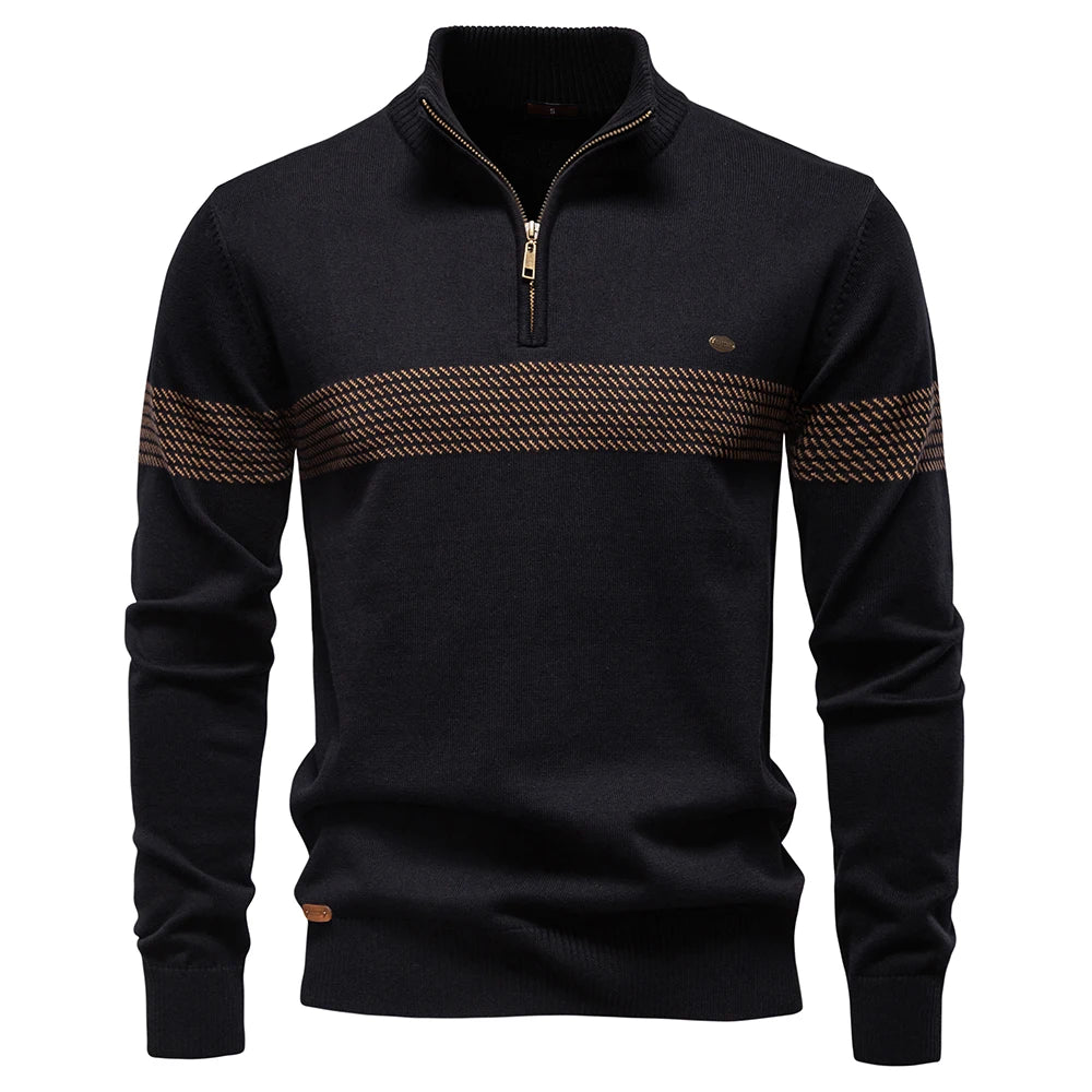 AIOPESON Thermal Men's Sweater Half Zip Knit Pullover Thick Warm Striped Design Wool Blend Cable Knitted Outdoor Casual Top