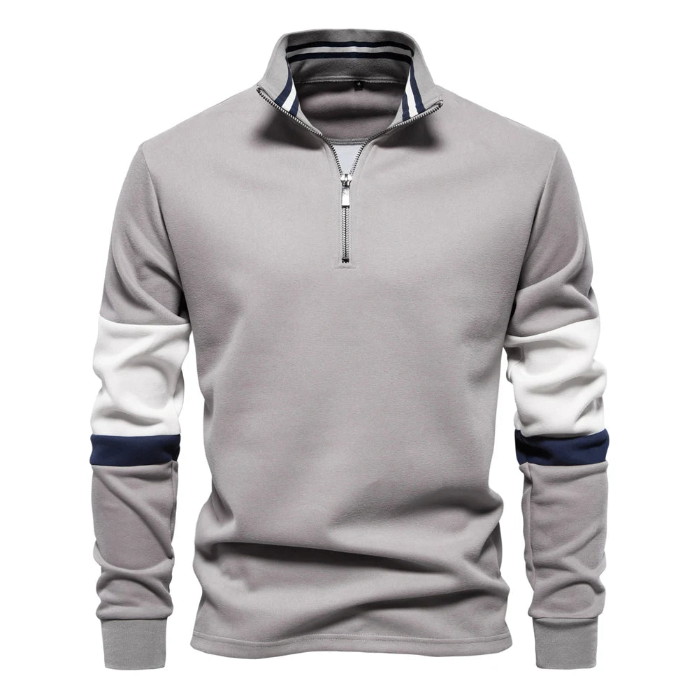 AIOPESON Mens Mock Neck Quarter Zip Sweatshirts Patchwork  Fashion Pullover Cotton-blend Sweatshirt for Men
