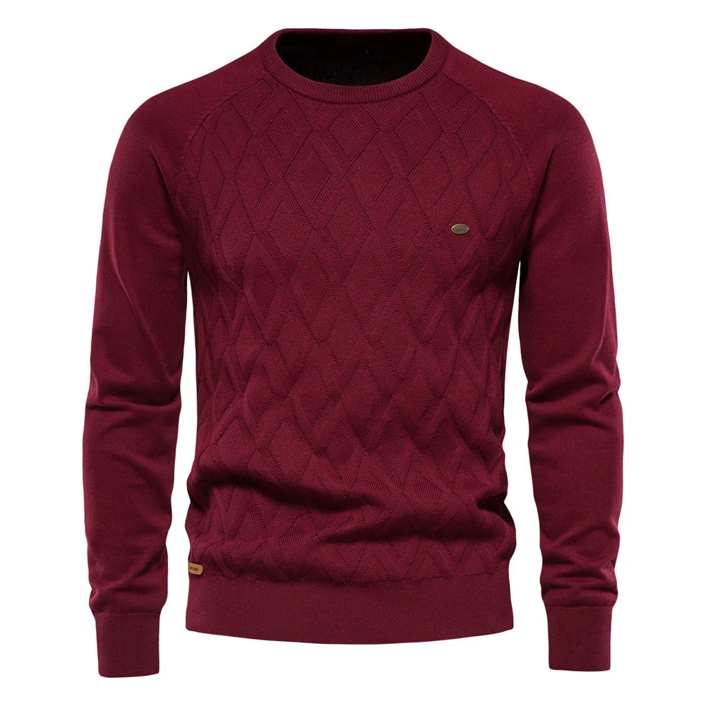 AIOPESON Argyle Basic Men Sweaters Solid Color O-neck Long sleeve Knitted Male Pullover Winter Fashion New Warm Sweaters for Men