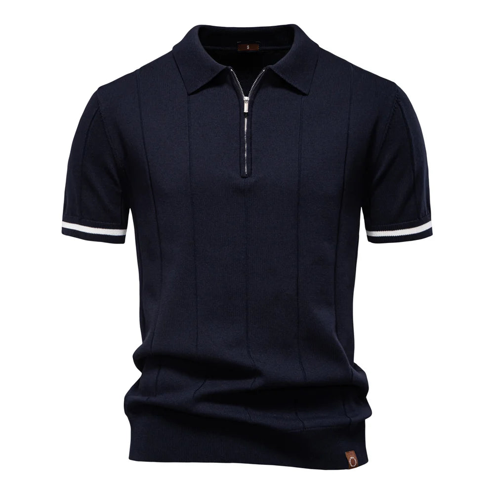AIOPESON Men's Solid Color Sport Zipper Polo Shirt Athletic Social Polo Shirts for Men Office Slim Fit Polo
