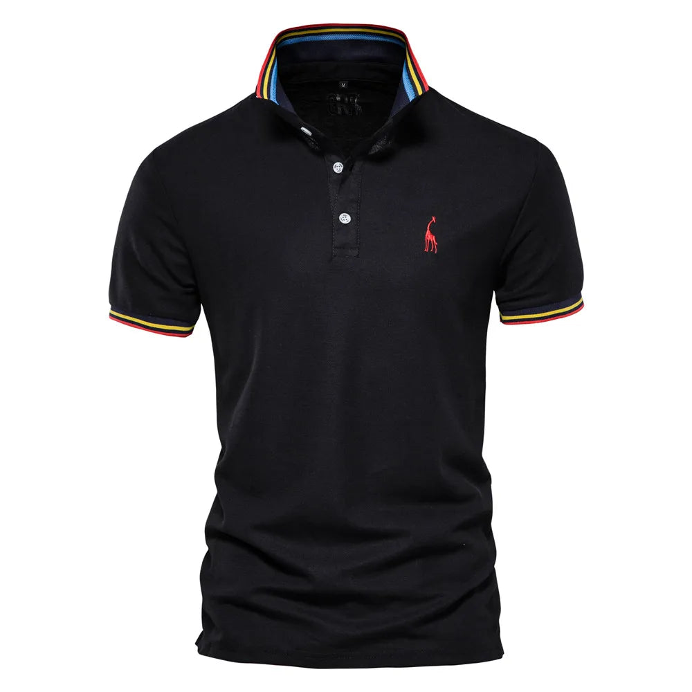 AIOPESON Cotton Men's Polos Giraffe Embroidery Short Sleeve Polo Shirts for Men High Quality Brand Design Polos Men Clothing