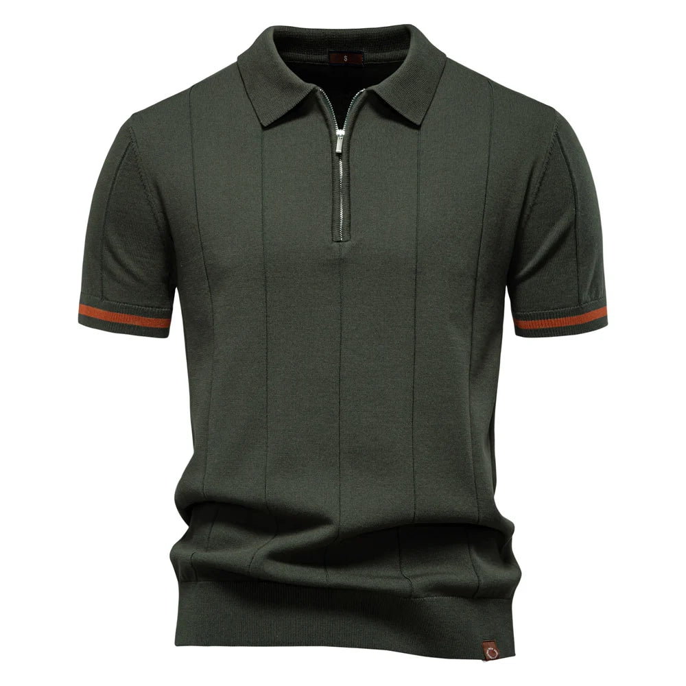AIOPESON Men's Solid Color Sport Zipper Polo Shirt Athletic Social Polo Shirts for Men Office Slim Fit Polo