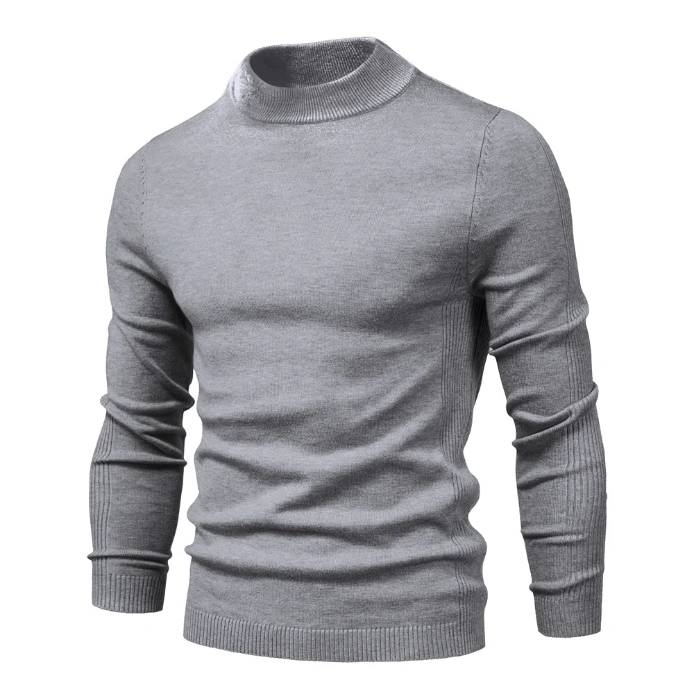 AIOPESON Soft Mid Neck Pullover Men Casual Solid Color Winter Warm Men's Sweater High Quality Pullover Sweater For Men