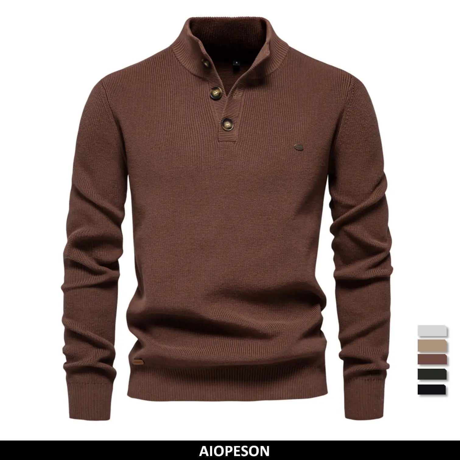 AIOPESON Mens Mock Neck Button up Cotton Pullover Sweaters Casual Social Knit Turtleneck Autumn Winter Sweaters for Men