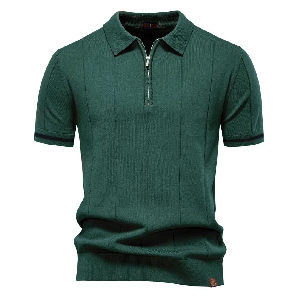 AIOPESON Men's Solid Color Sport Zipper Polo Shirt Athletic Social Polo Shirts for Men Office Slim Fit Polo