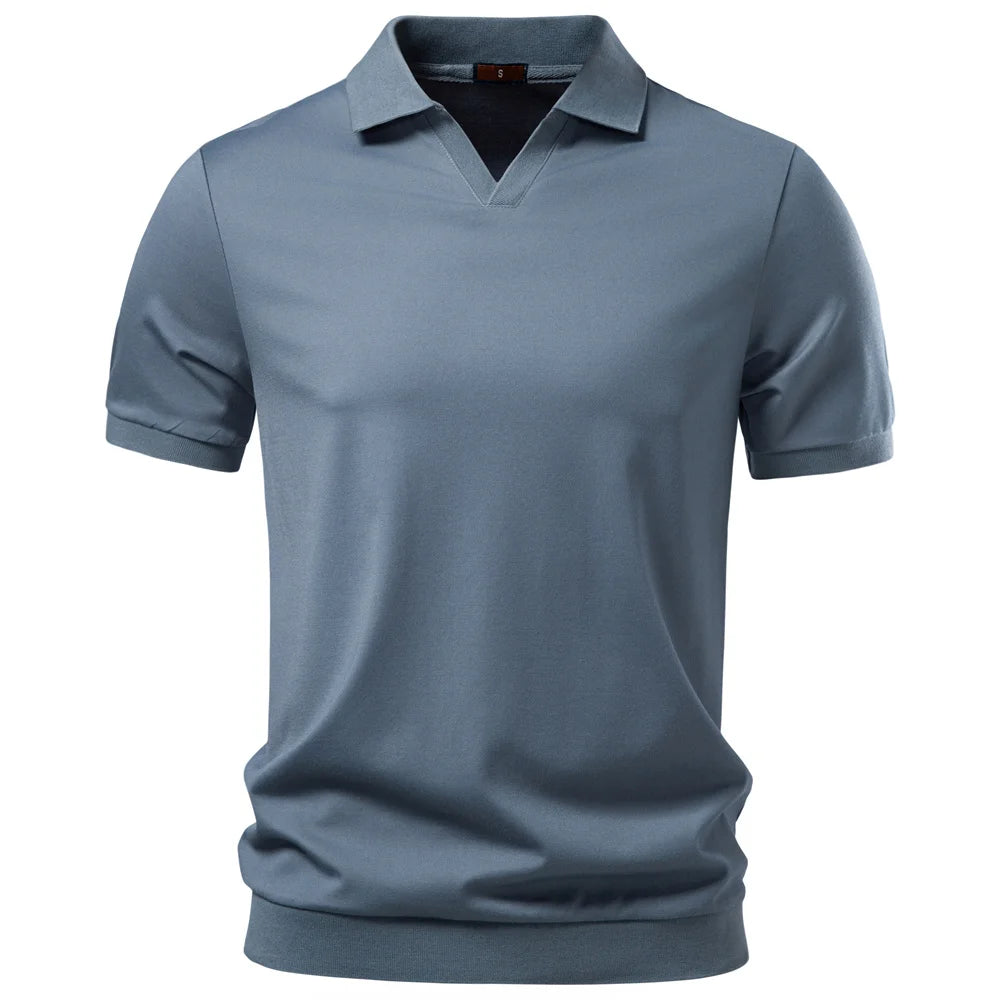 AIOPESON Breathable Silky Polo Shirt for Men Solid Color Old Money Skin Friendly Soft Cool Casual Polo Shirts Male