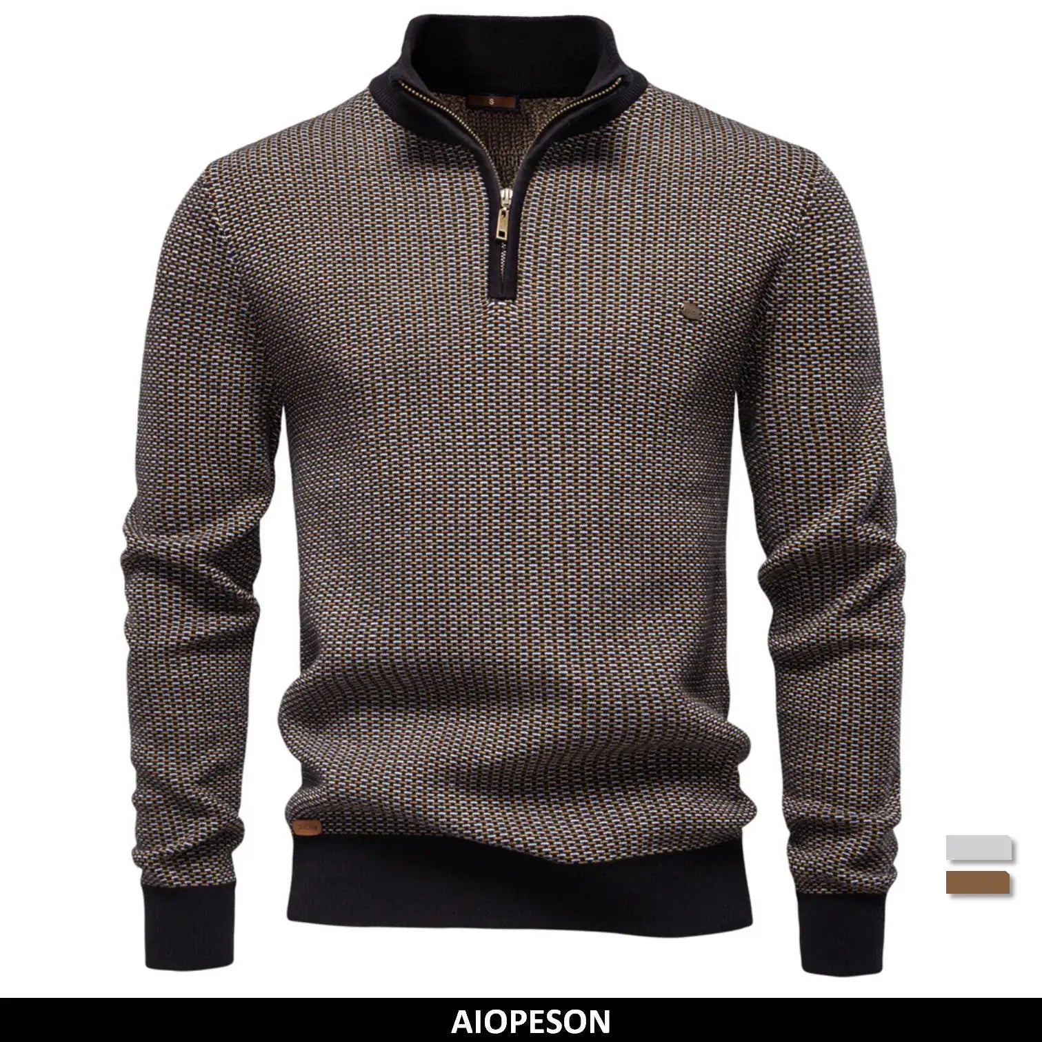 AIOPESON Classic Striped Knitwear Men Cotton Blend Sweater Mock Neck Warm Thickened Old Money Luxury Winter Sweaters for Men