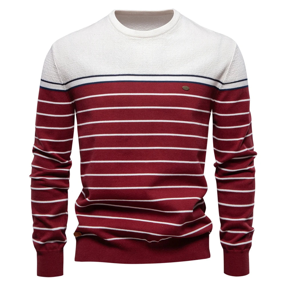 AIOPESON New O-neck Cotton Pullover Men's Sweater Striped Casual Autumn and Winter High Quality Knitted Sweaters for Men