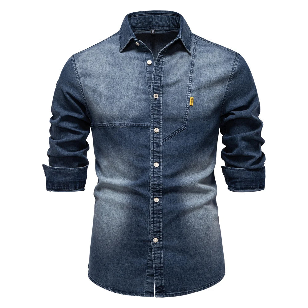 AIOPESON Men's Cotton Denim Slim Fit Long Sleeve Shirts Casual Premium Fashion Comfortable Shirts for Men