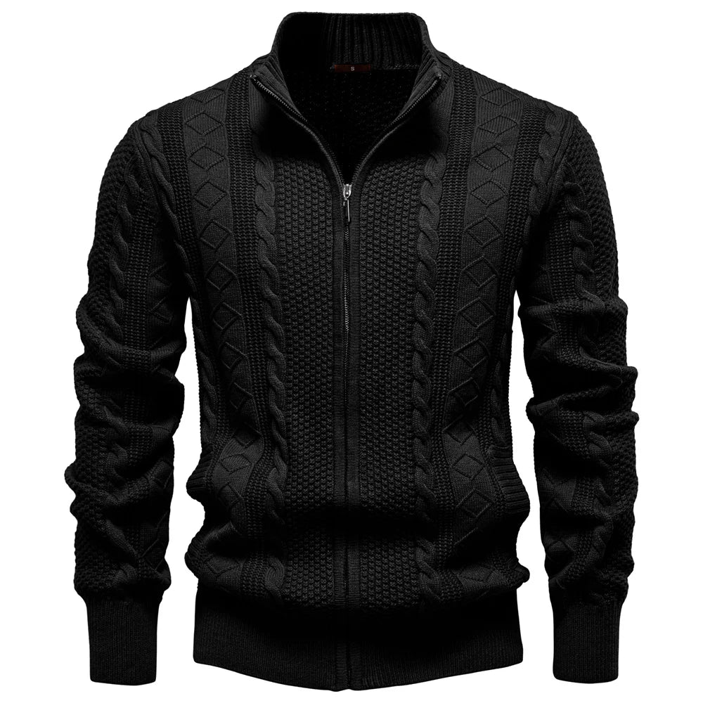 AIOPESON New Classic Zip Up Jacket Men Cotton Solid Color Winter Warm Outdoor Luxury Casual Mens Outerwear Sweater