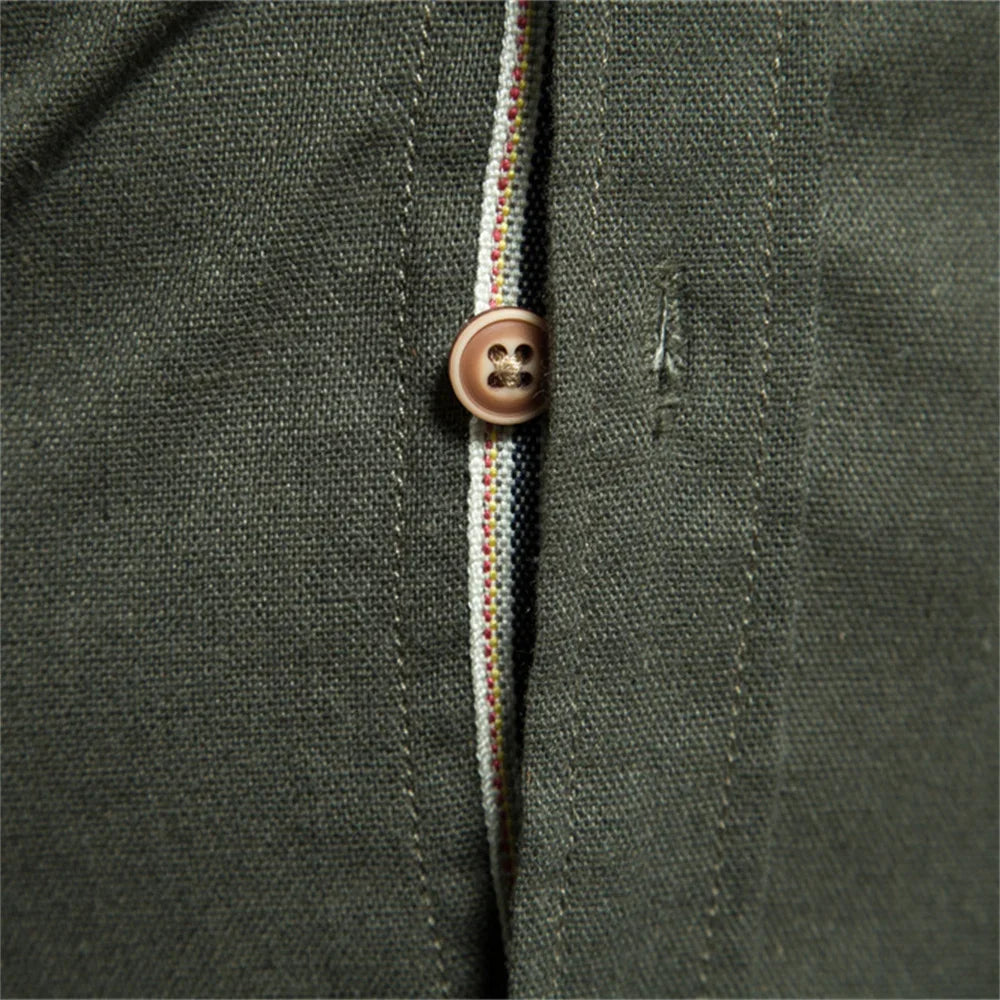 AIOPESON Men's Long Sleeve Shirt 100% Cotton Solid Color Turn-down Collar Single Pocket Spring Blouse for Social Occasions