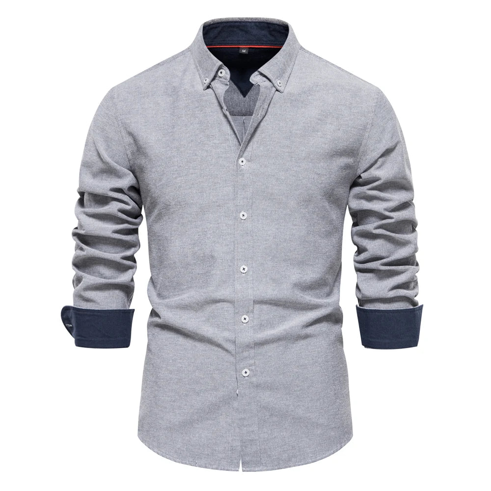AIOPESON 2023 New Autumn Cotton Men's Oxford Shirt Long Sleeve Button Down Social Business Casual Shirts for Men